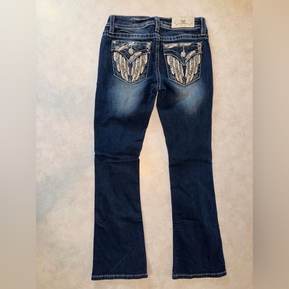 Miss Me Signature Women Jeans Low Rise Bootcut Blue Embellished Size 26x29.5 EUC - Picture 3 of 11